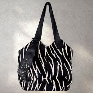 Vintage Y2K Roberta Gandolfi Hair On Hide Zebra Leather Bag Tote Made In Italy